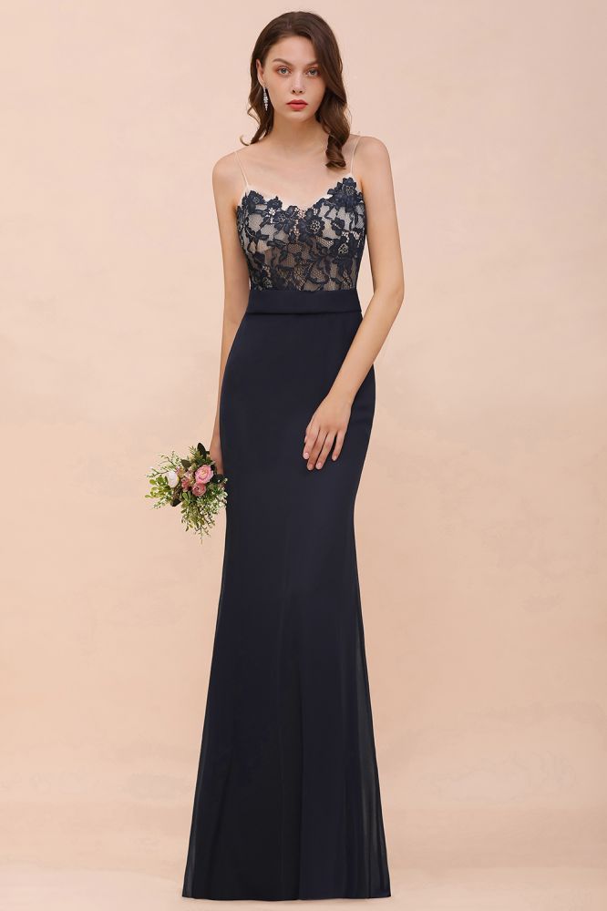 Black Floral Lace Sweetheart Mermaid Bridesmaid Dress Sleeveless Long Evening Dress