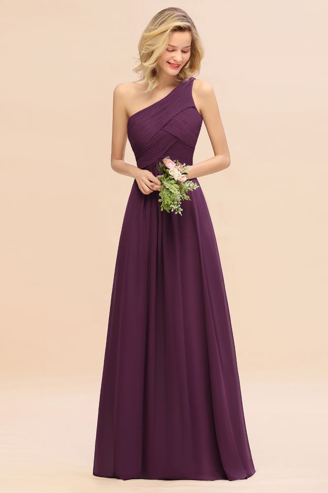 Elegant Ruffles One Shoulder Prom Dresses | A-Line Sleeveless Evening Dresses