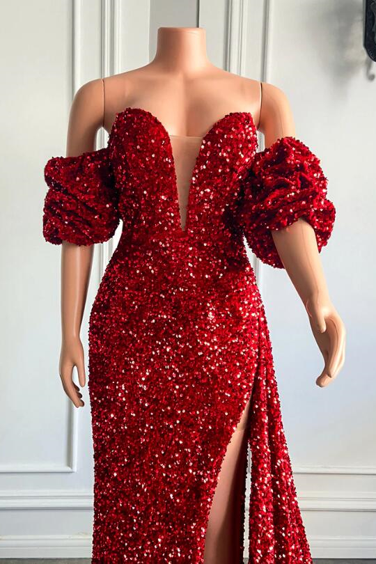 Off the shoulder Black Mermaid High Split Prom Dresses