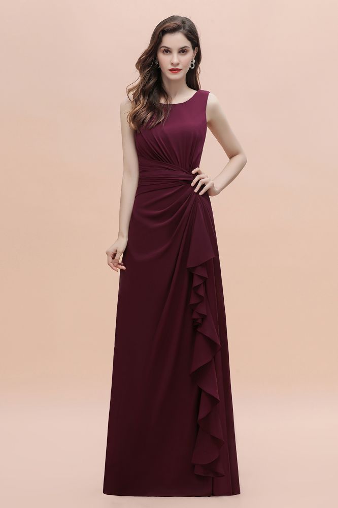 Charming Burgundy Jewel Neck Evening Dress with Side Split