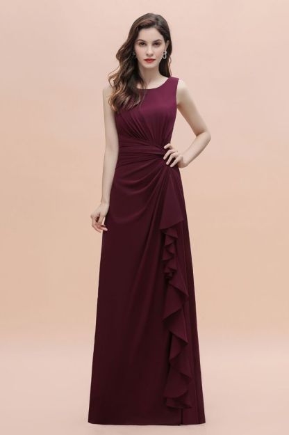Charming Burgundy Jewel Neck Evening Dress with Side Split