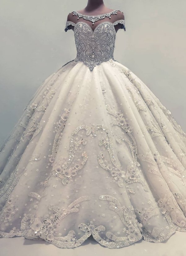 Luxury Ball Gown Wedding Dresses | Shiny Crystals Bridal Gowns with Flowers