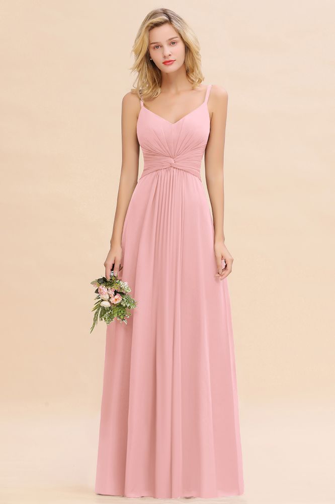 Elegant Ruffles Spaghetti Straps Simple Prom Dresses | A-Line Sleeveless Backless Evening Dresses