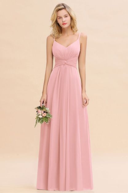 Elegant Ruffles Spaghetti Straps Simple Prom Dresses | A-Line Sleeveless Backless Evening Dresses