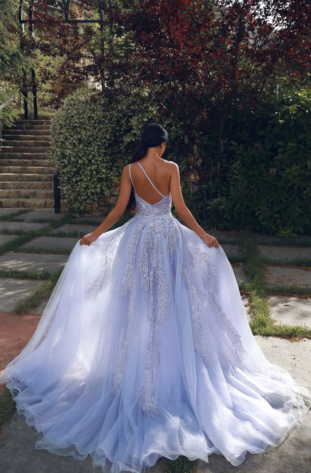 Glamorous Tulle Sleeveless Appliqued Prom Dresses | Lilac Evening Gowns