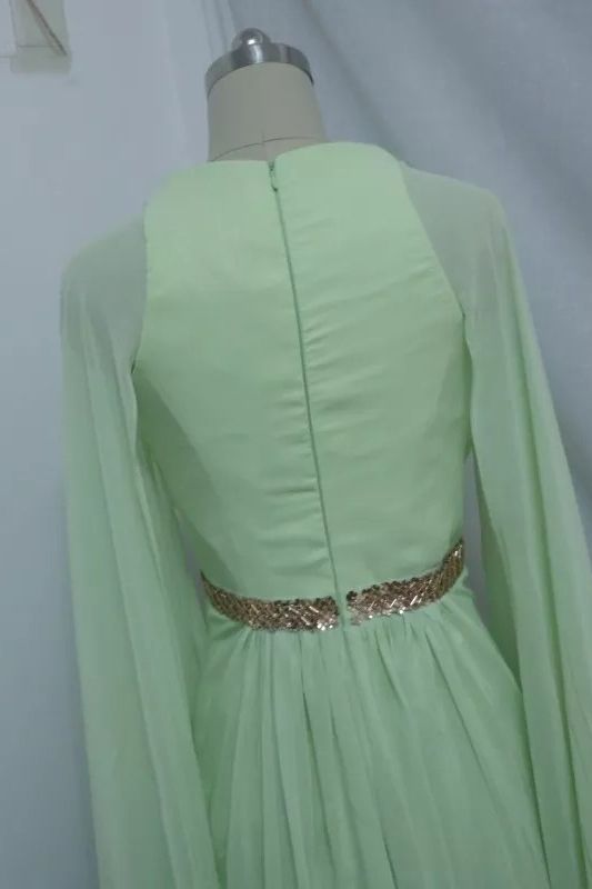 Keyhole Chiffon High split A-line pleats Prom Dress with Shawl