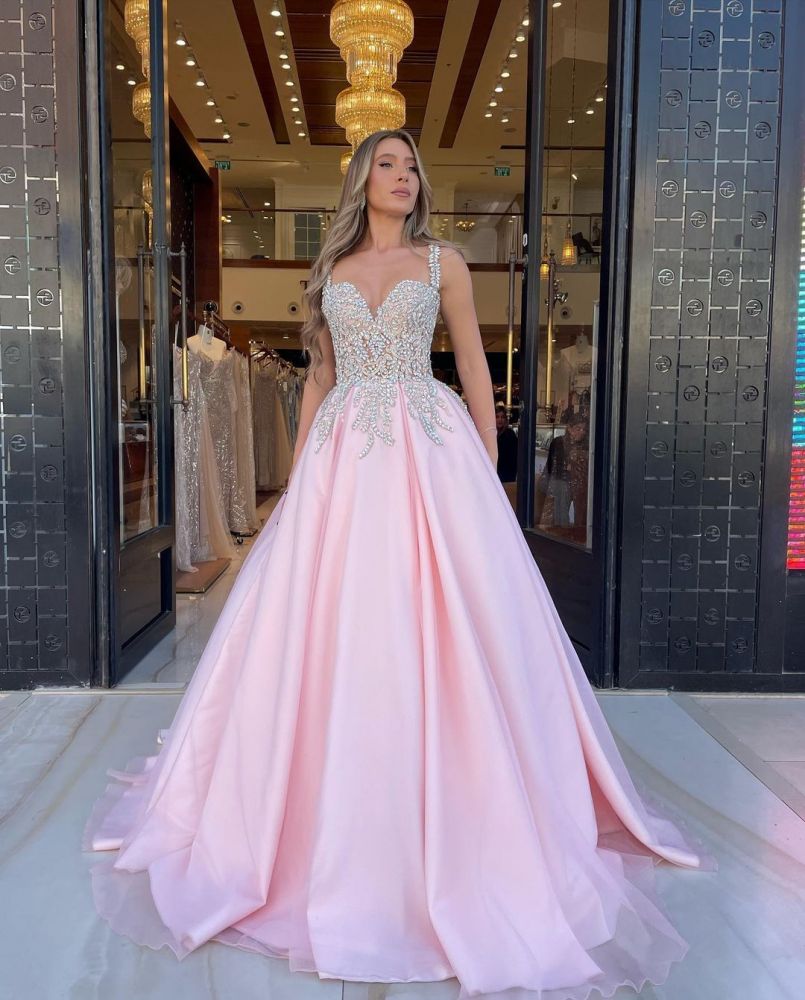 Pink Sweetheart A-line Princess Prom Dresses