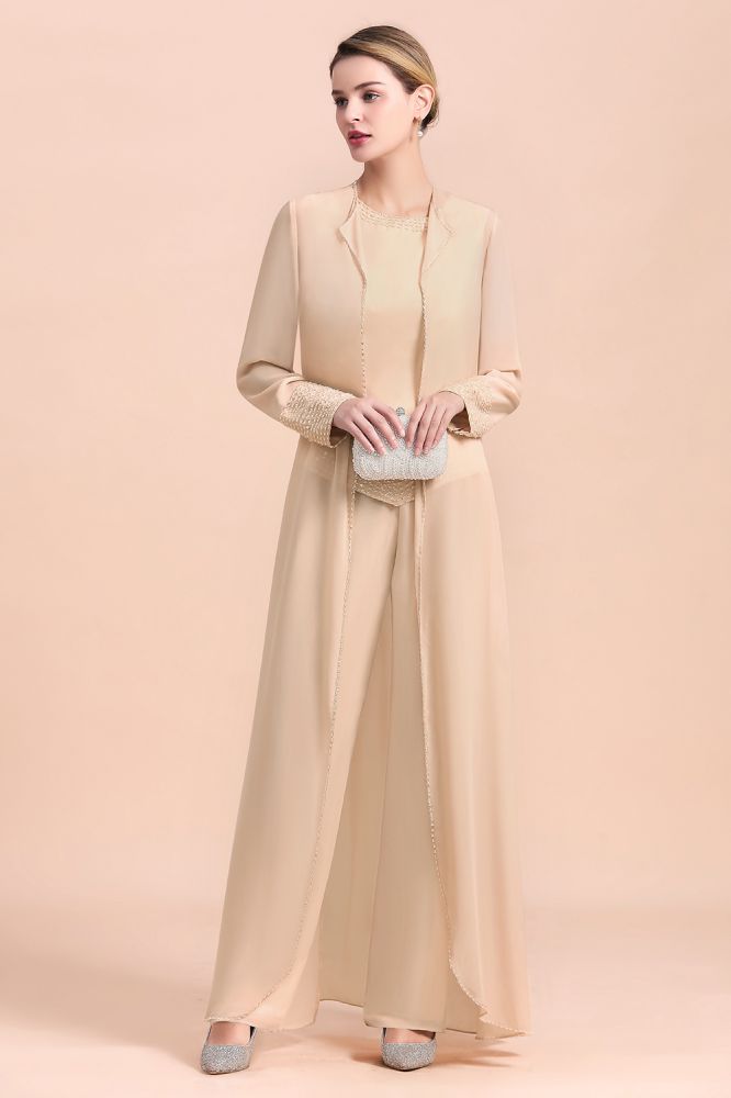 Champagne Long sleeves Jacket Chiffon Mother of the Bride Jumpsuit