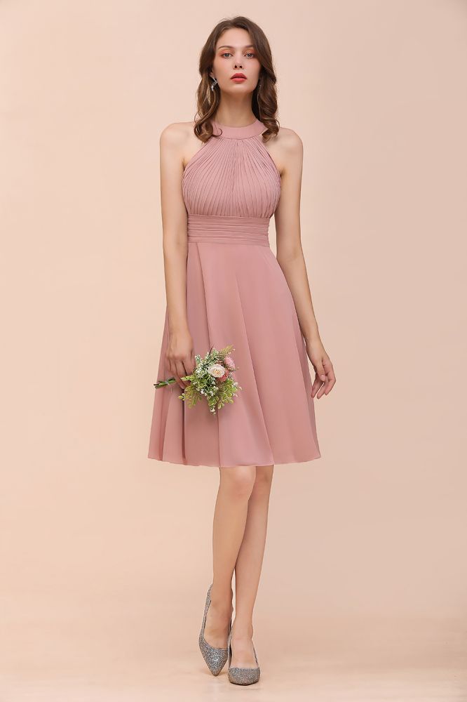 Halter Soft Chiffon Aline Short Bridesmaid Dress