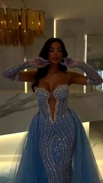 Charming Blue Strapless Sleeveless Long Mermaid Prom Dress with Beadings