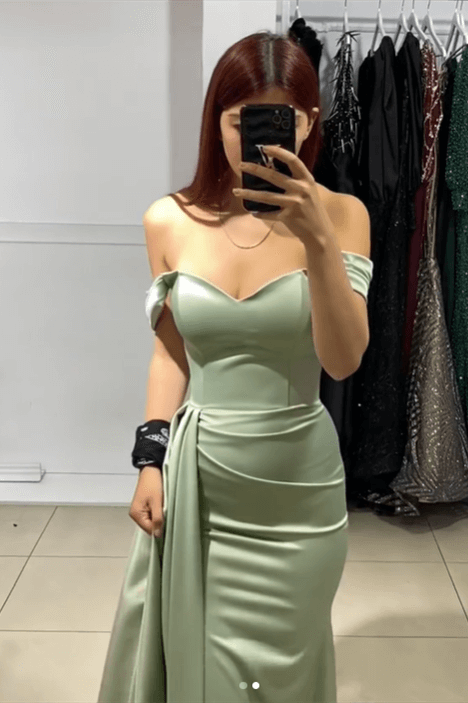 Sage Green Mermaid Satin Long Court Train Prom Dresses