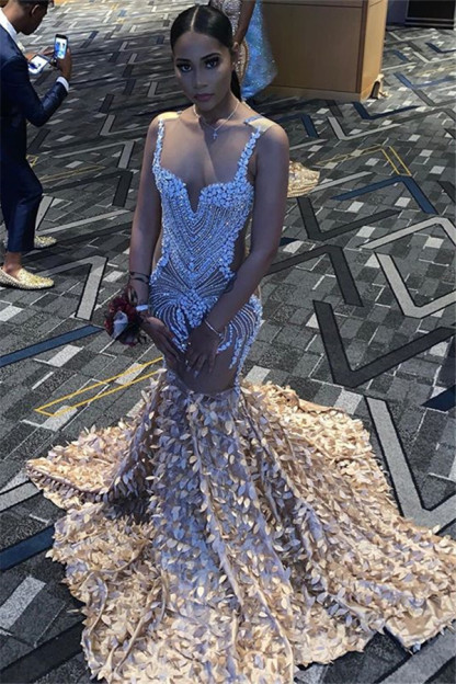 Sparkling Crystal Appliques Straps Prom Dresses | Open Back Fit and Flare Evening Gowns