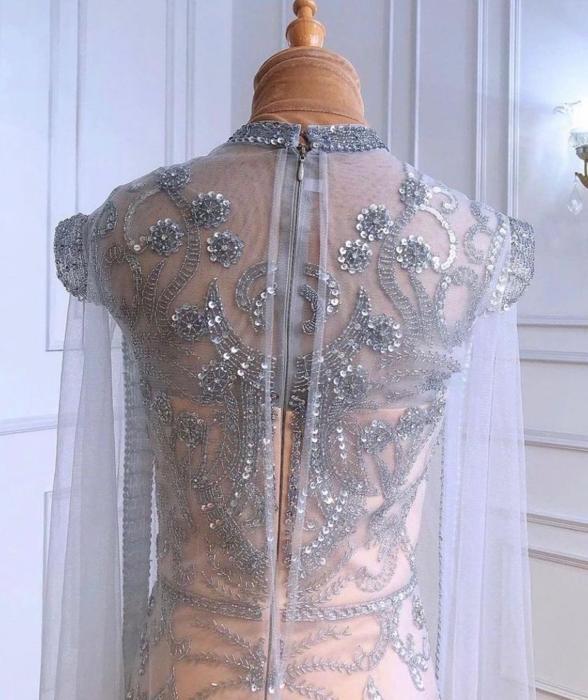 Luxury Sparkly Sequins Beads Long Mermaid Evening Gown Long Sleeve