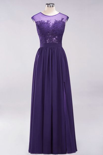 A-line Chiffon Lace Jewel Sleeveless Floor-Length Bridesmaid Dresses with Appliques