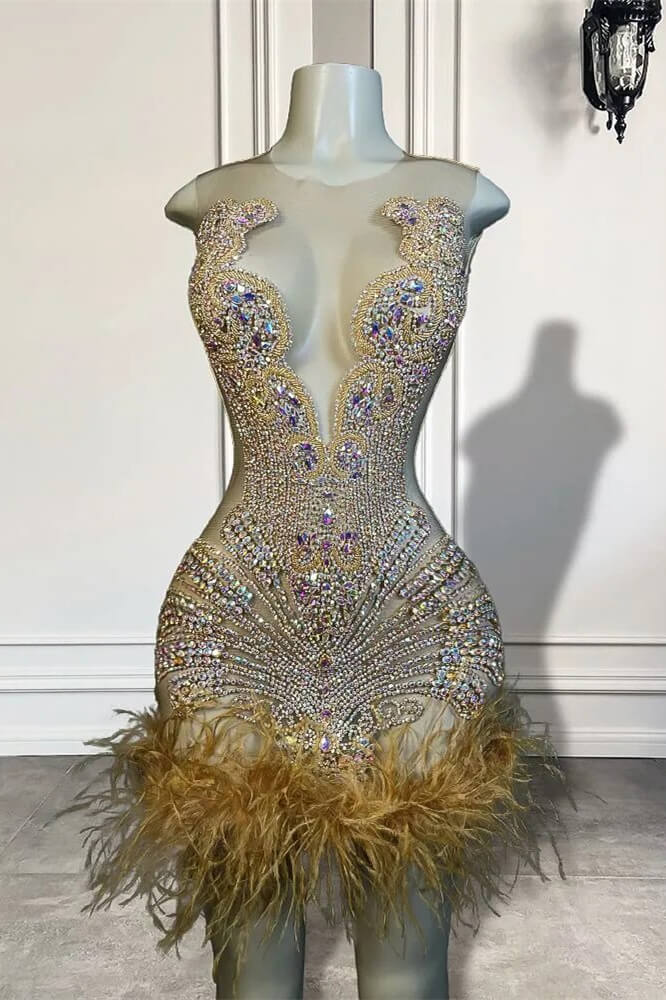 Silver Cap sleeves Mermaid Beaded Feathers Prom Dresses