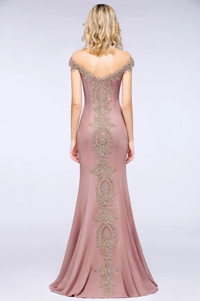 Simple Off-the-shoulder Burgundy Formal Dress with Lace Appliques