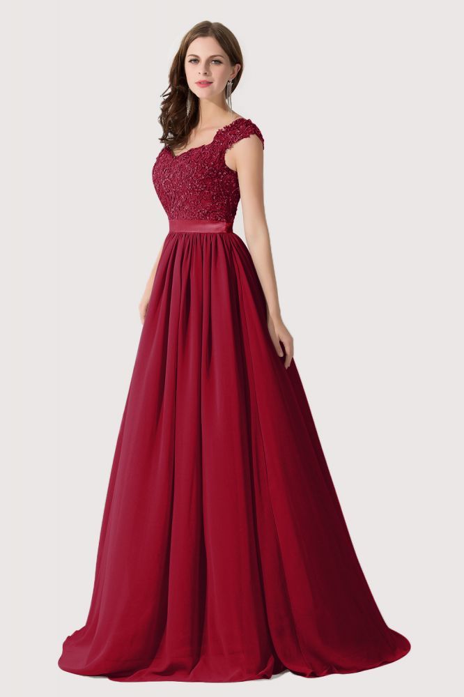 ADA | A-line V Neck Chiffon Bridesmaid Dress with Appliques