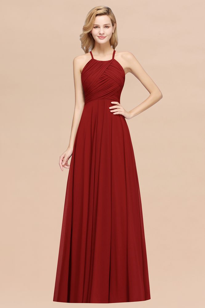 Rust halter chiffon floor length bridesmaid dress