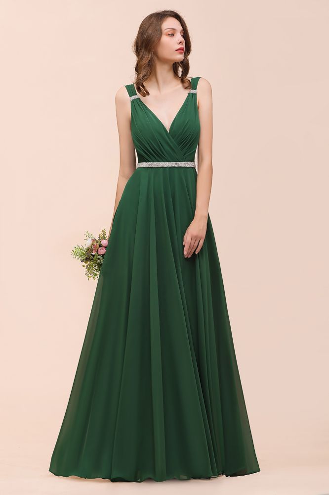 Sleeveless V-Neck Aline Bridesmaid Dress Long Banquet Dress