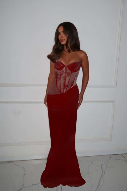 Strapless Sleeveless Long Mermaid Prom Dress With Lace Pleated