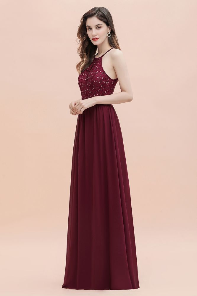 Halter Sequins A-line Evening Dress Chiffon Elegant Party Maxi Dress