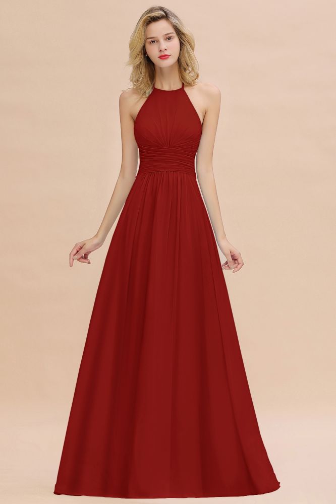 Stylish Sky Blue Halter Soft Chiffon Bridesmaid Dress Aline Evening Swing Dress