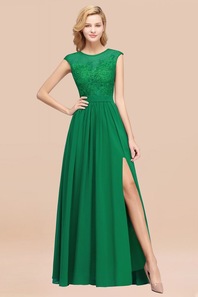 A-line Chiffon Lace Jewel Sleeveless Floor-Length Bridesmaid Dresses with Appliques