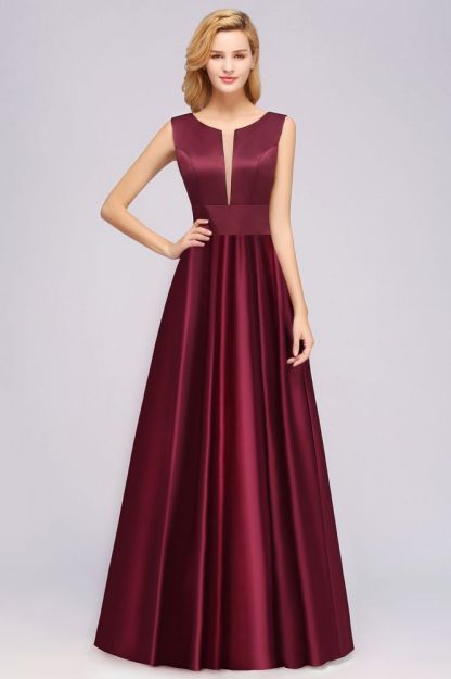 A-line Satin Deep-V-Neck Sleeveless Ruffles Floor-length Bridesmaid Dress