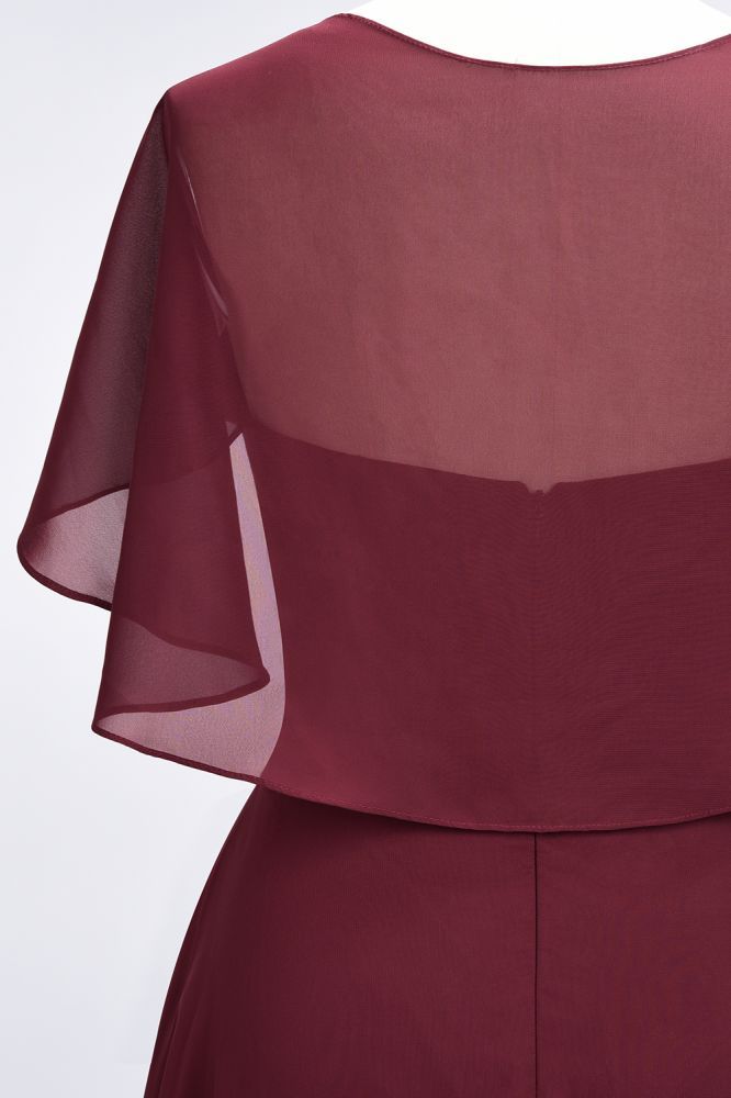 Chiffon Satin A-Line V-Neck short-sleeves Long Bridesmaid Dress