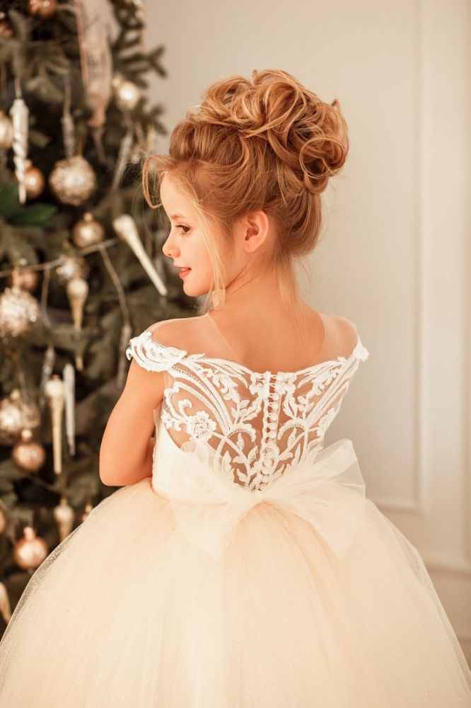 Cute White Lace Tulle Princess Little Girl Birtrhday Christmas Party Dress