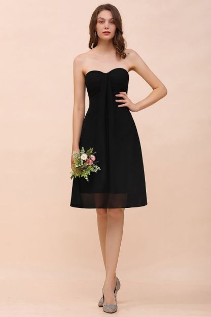 Sweetheart Black Short Wedding Party Dress Sleeveless Knee Length Bridesmaid Dress