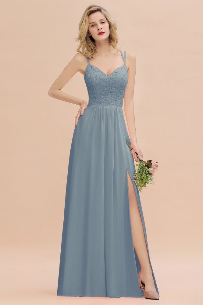 Sweetheart Aline Lace Party Dress Sleeveless Bridesmaid Dress with Side Slit
