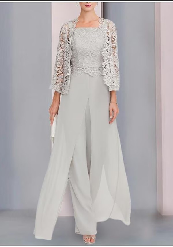 Skyblue Long Sleeves Jumpsuit Mother-the-Bride Dress