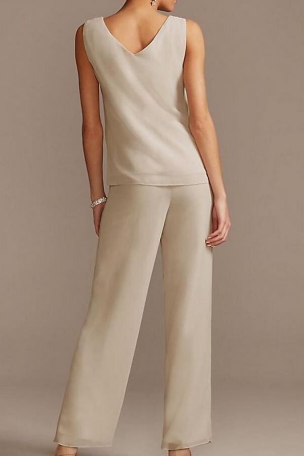 Chiffon Mother of the Bride Dress Scoop Neeck Floral Lace Jumpsuit Wedding Guest Dress