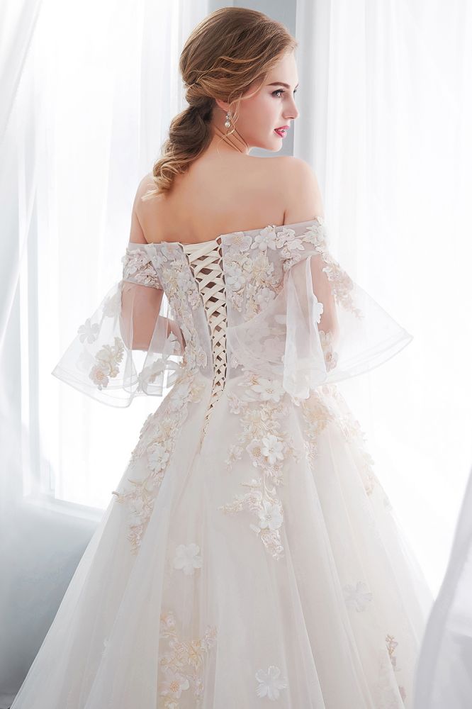 NANCE | Ball Gown Off-the-shoulder Floor Length Appliques Tulle Wedding Dresses