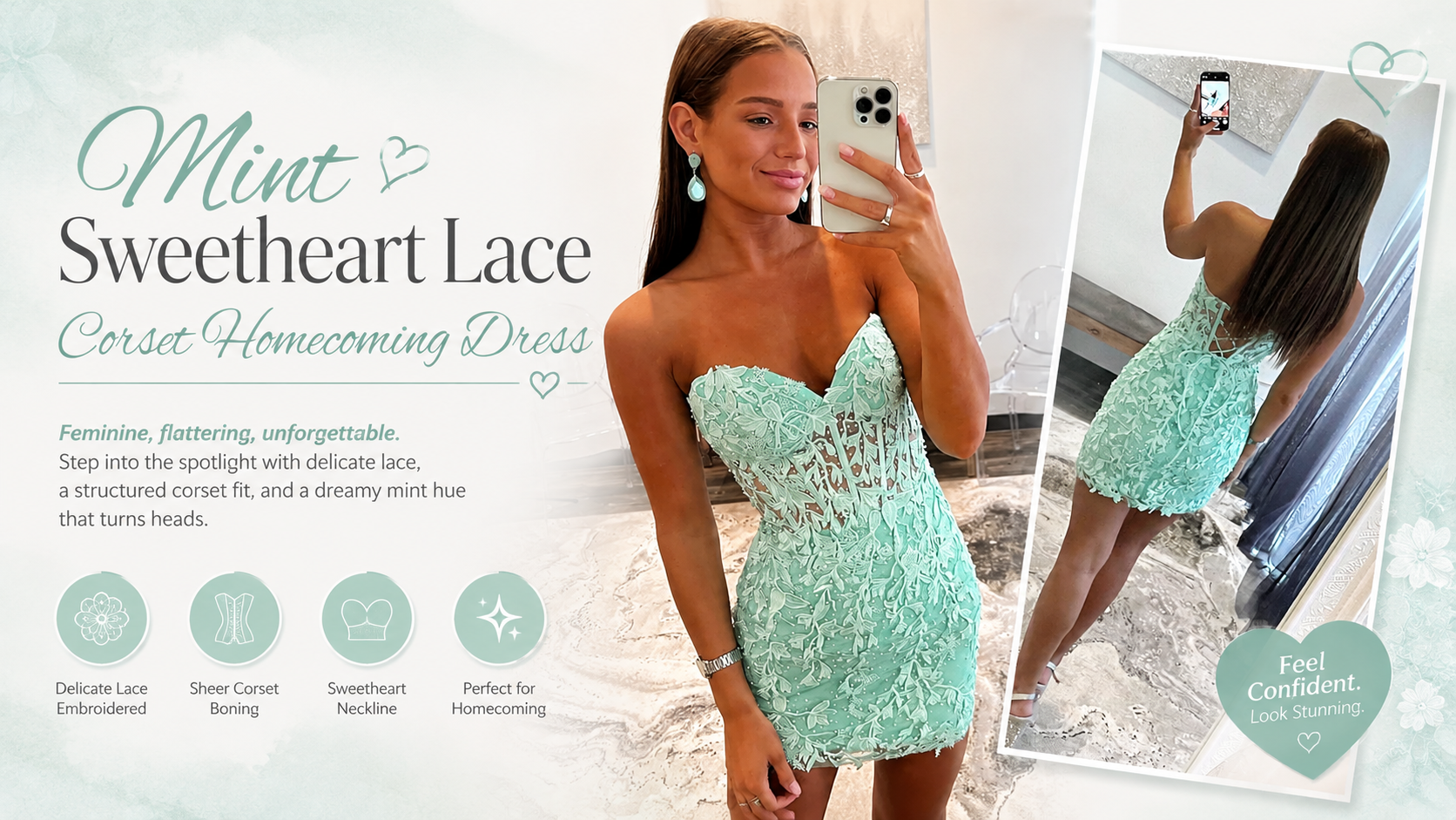 Mint Sweetheart Lace Corset Homecoming Dress Short Party Dress