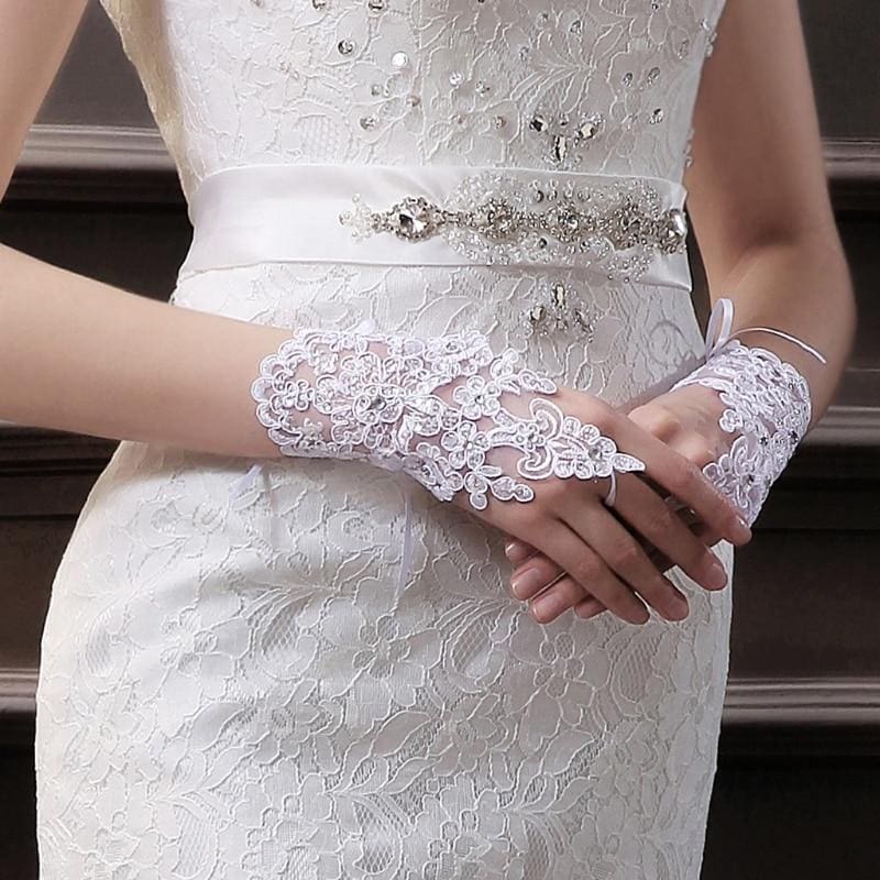 Fingerless Elegant Short Lace Wedding Gloves | Babyonlinewholesale - WHITE - wedding gloves