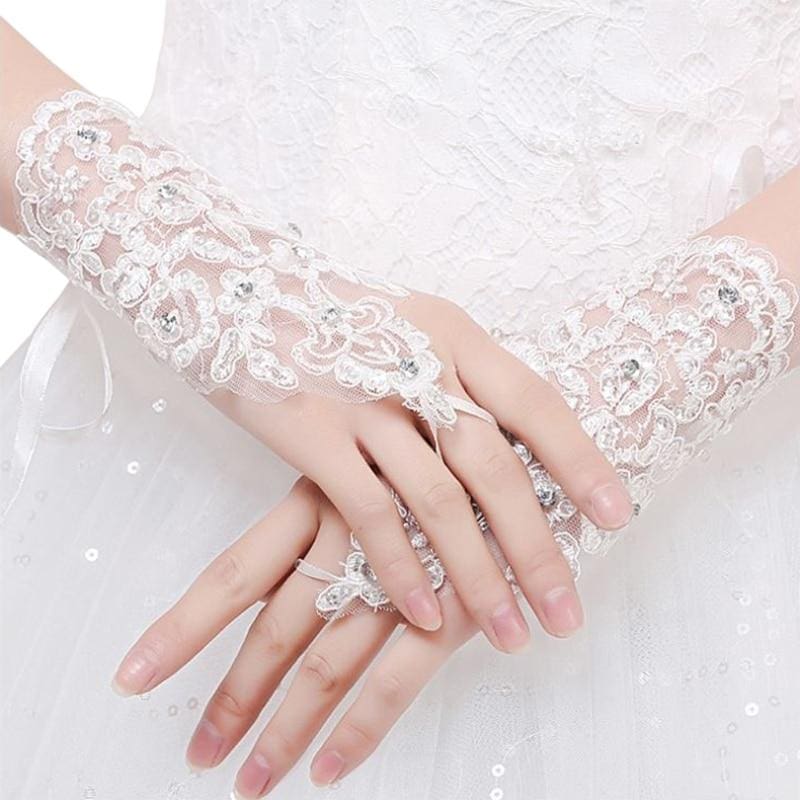 Fingerless Elegant Short Lace Wedding Gloves | Babyonlinewholesale - Ivory - wedding gloves