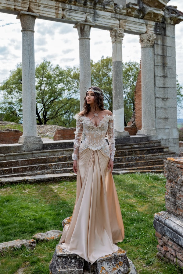 Off-the-Shoulder Long Sleeves Sequins Mermaid Evening Dresses