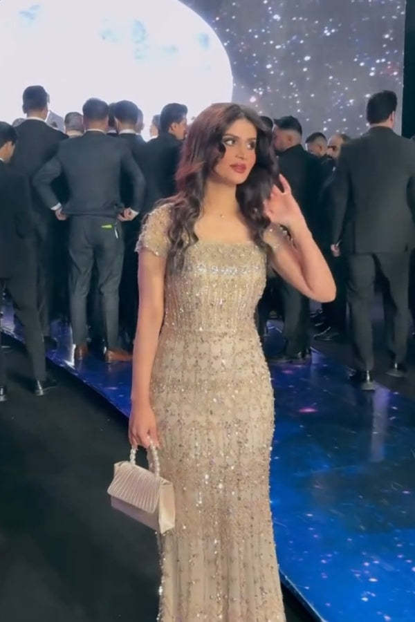 Glitter Short Sleeves Sequins Sheath Evening Dresses Floor Length