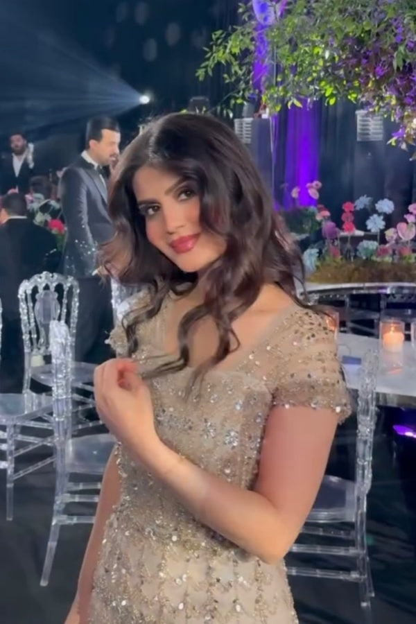 Glitter Short Sleeves Sequins Sheath Evening Dresses Floor Length