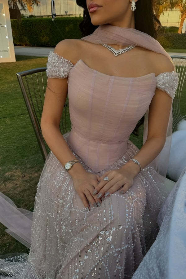 Off-the-Shoulder Floor Length Sheath Evening Dresses