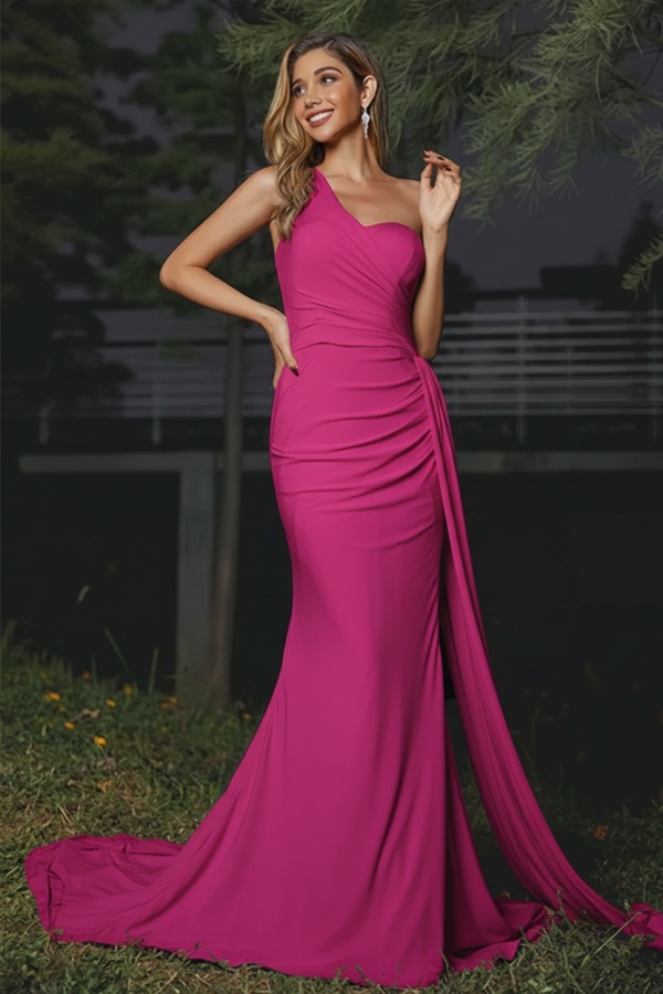One Shoulder Lavender Satin Evening Dresses Mermaid Prom Dress