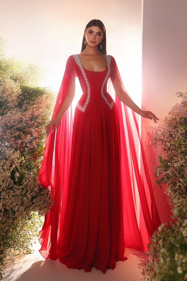 Fuchsia Long sleeves Tulle A-line Long Prom Dresses