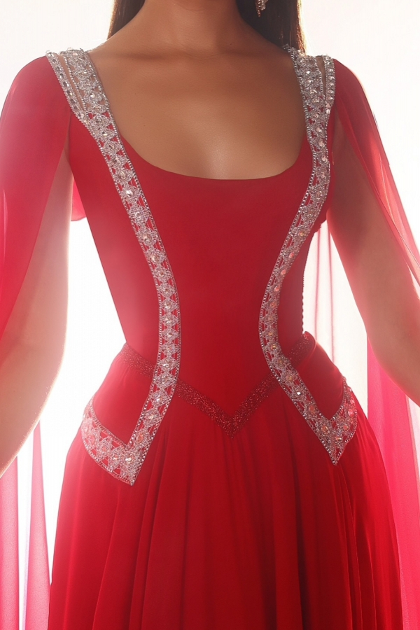 Fuchsia Long sleeves Tulle A-line Long Prom Dresses