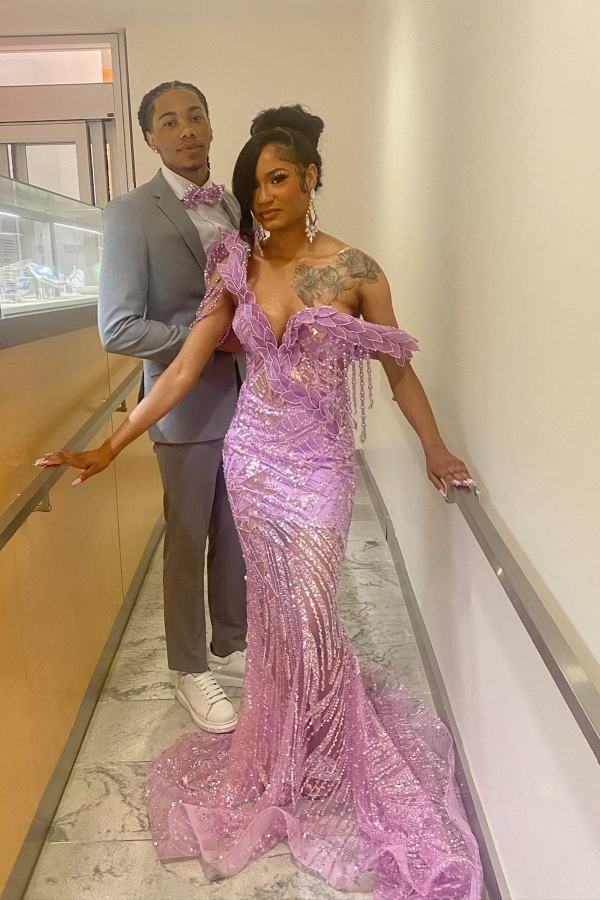 Glitter Off-the-Shoulder Sequins Mermaid Prom Dress with Beadings