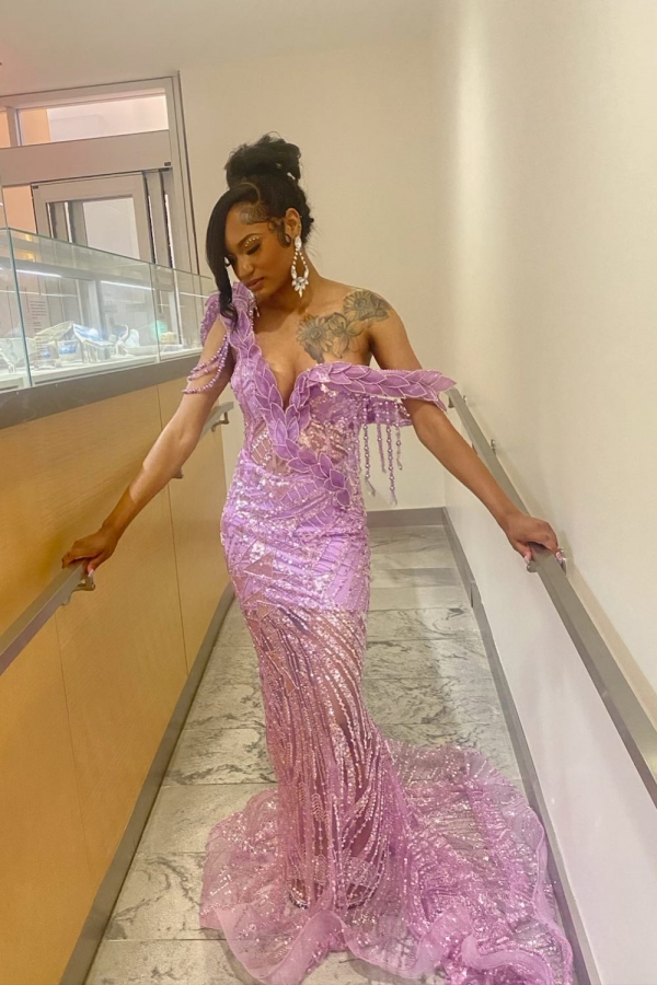 Glitter Off-the-Shoulder Sequins Mermaid Prom Dress with Beadings