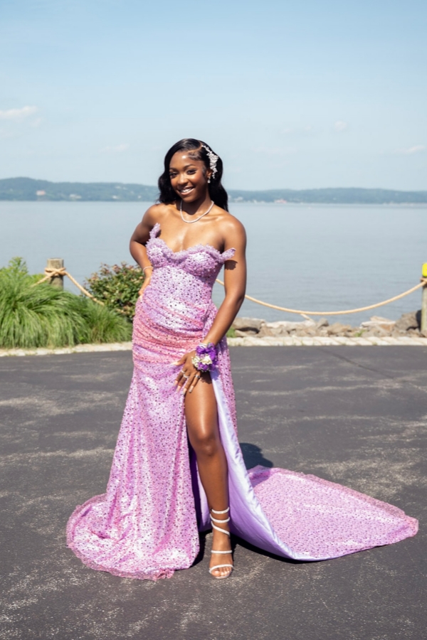 Sexy Strapless Sequins Mermaid Prom Dress with High Split