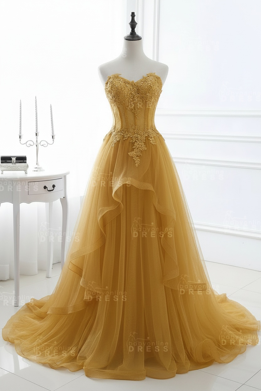 CHARLIZE |Ball Gown Sweetheart Tulle Sky Blue Prom Dress with Sequins BM0422