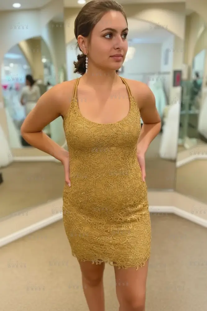Spaghetti Straps Short Lace Homecoming Dresses 